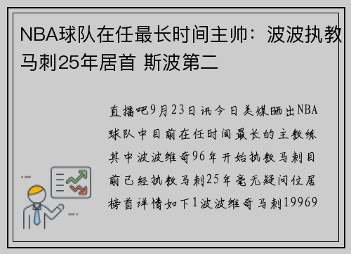 NBA球队在任最长时间主帅：波波执教马刺25年居首 斯波第二